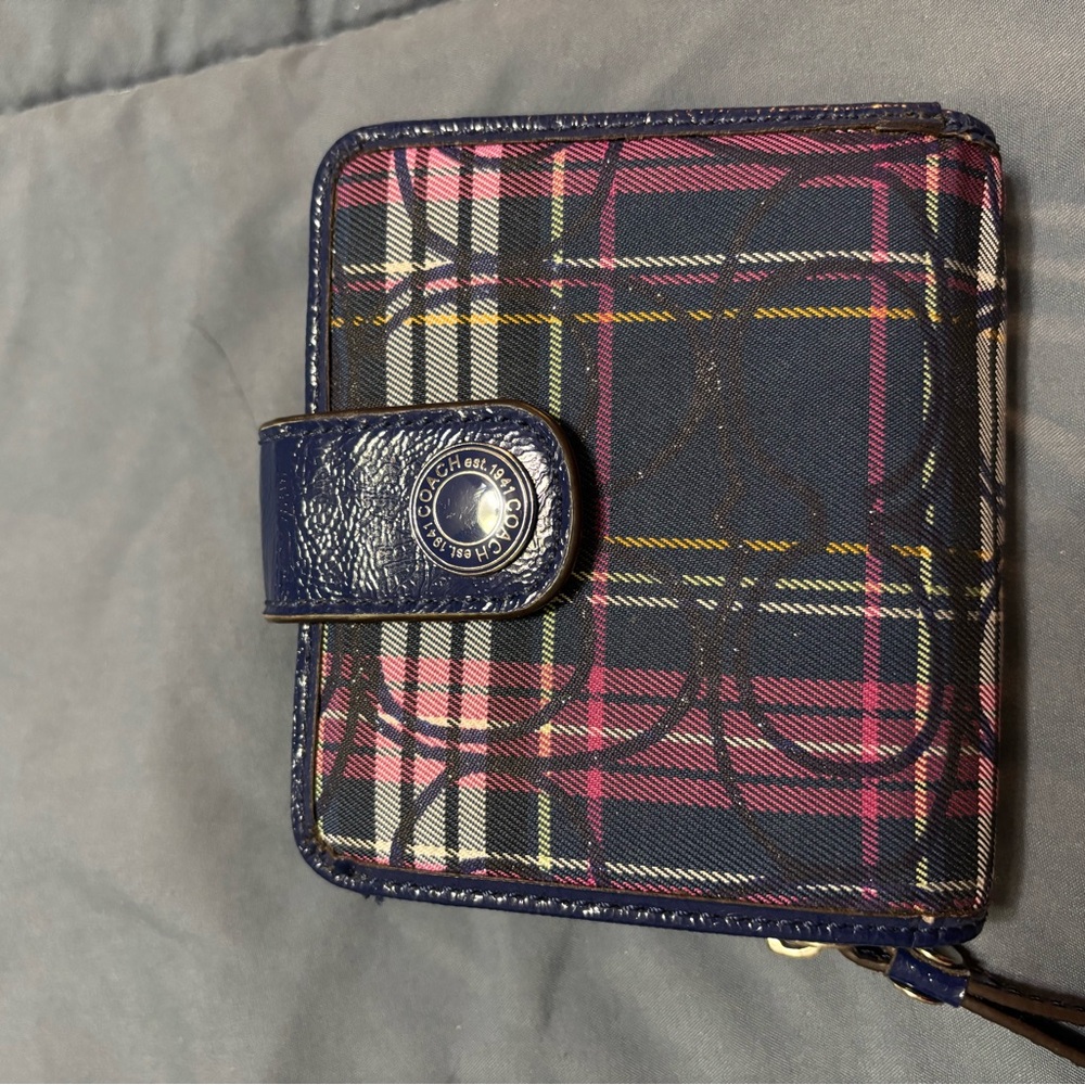 Coach Charming Charlie Navy and Pink Plaid Wallet